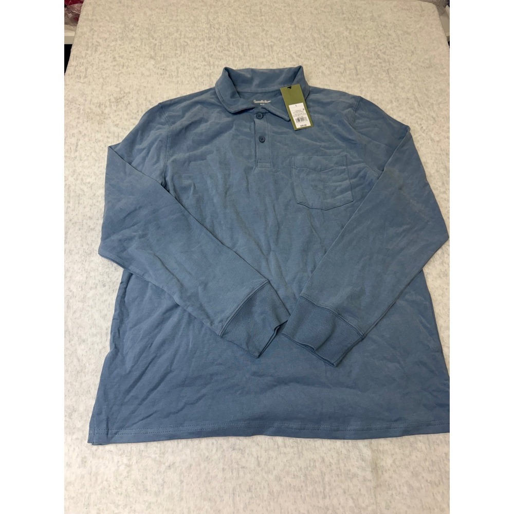 Goodfellow & Co Mens Blue Long Sleeve Vintage Polo Shirt Size M‎ NWT 043142825